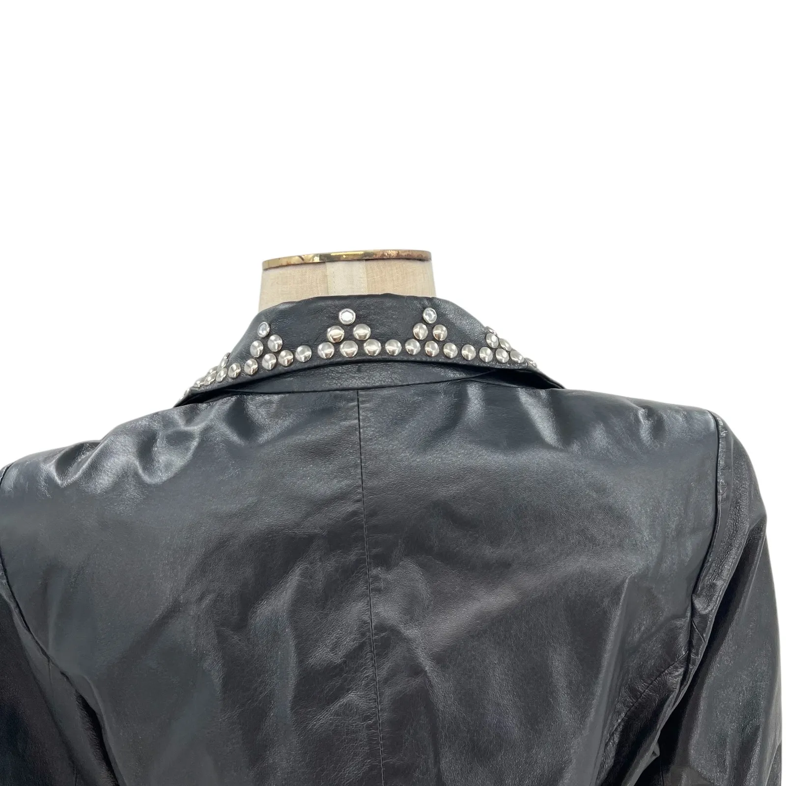 Cache Vintage Leather Jacket Cropped Studded‎ Rhinestones Black Size Medium - Image 8