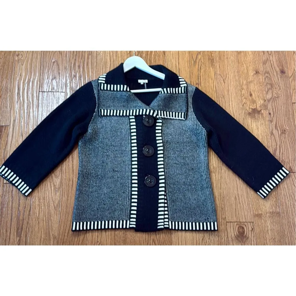 Sioni black white wool blend collared button front sweater M Black Size M - Image 10