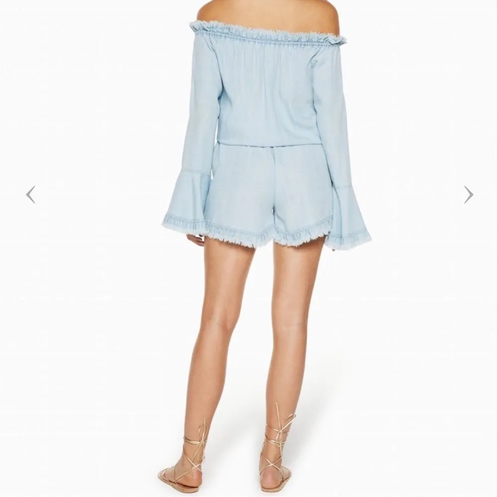 Ramy Brook Esie Chambray Romper Size XS Long Bell Sleeves Off the Shoulder - Image 3
