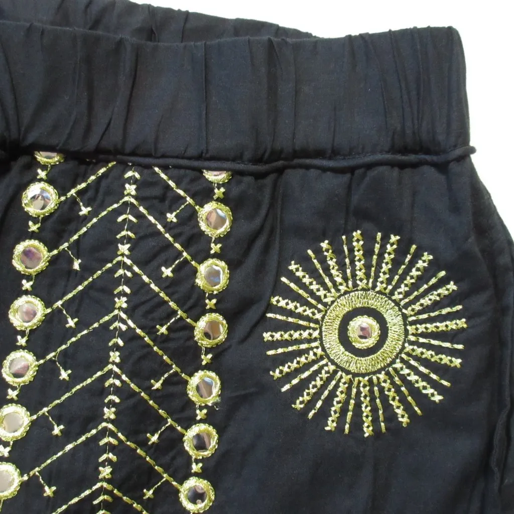 NWT Farm Rio Sun Embroidered Pant in Black Cotton Mirror Embellished Pants L - Image 6