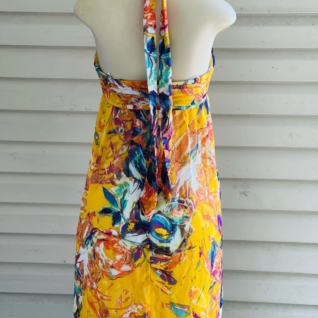 Intrique halter empire dress orange floral polyester Yellow Size 4 - Image 2