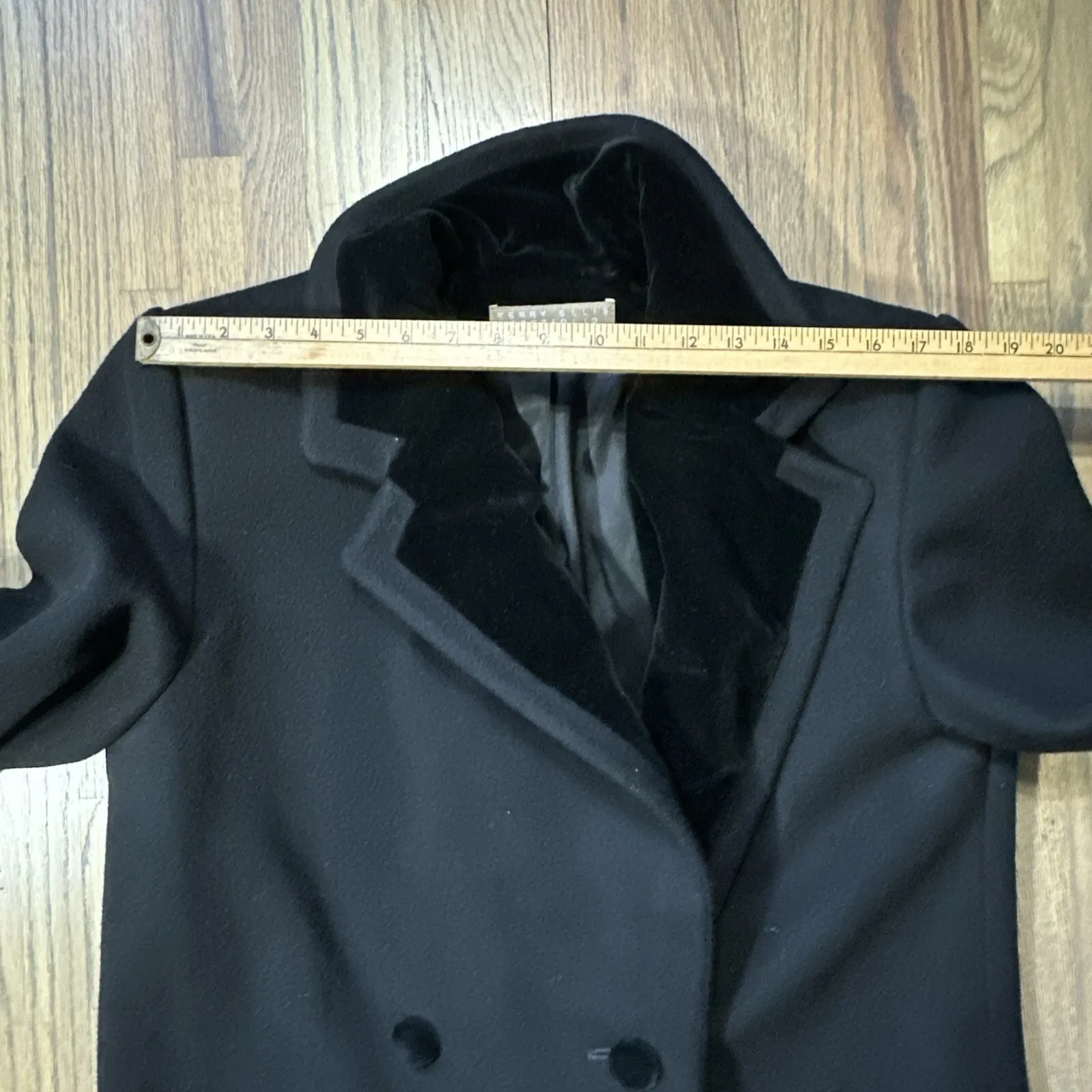 PERRY ELLIS Saks Fifth Avenue Vintage Black Wool Full Length Jacket Trench Coat - Image 11