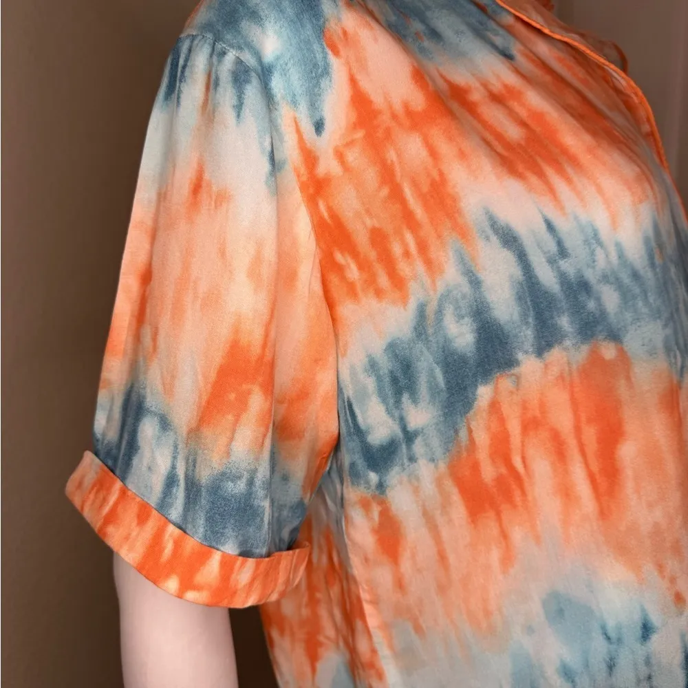 Love+Harmony Tie-Dye Short Sleeve Shirt - Orange and Blue Size L. - Image 4