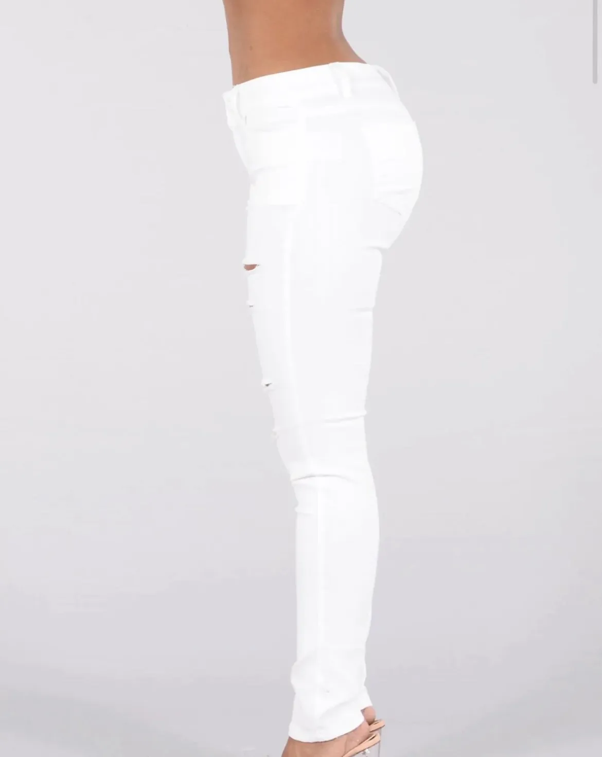 Low Rise White Wash Distressed Jeans - Image 10