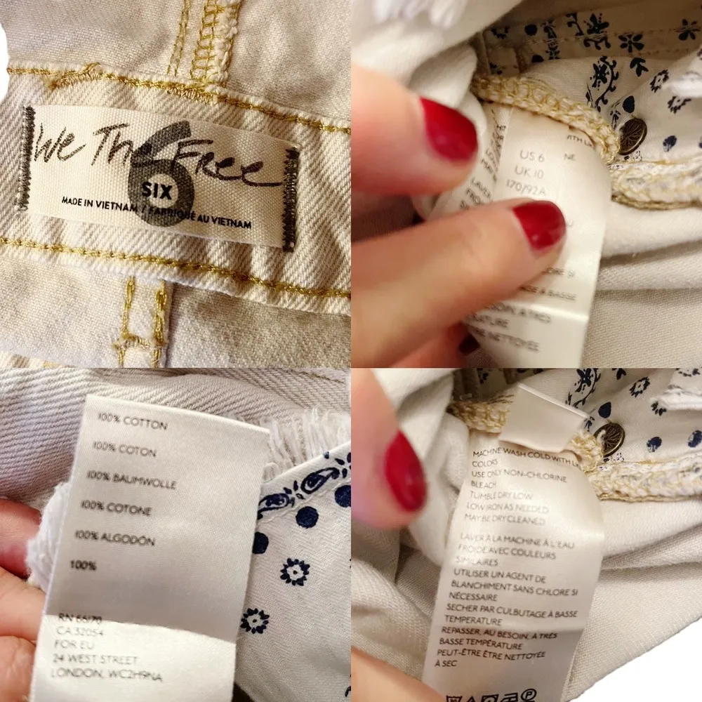 FREE PEOPLE Sunkissed Denim Short Overalls Front Zipper Pockets Off White 6 NWOT - Image 7