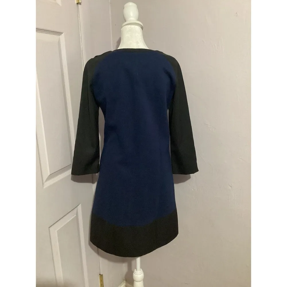 Sandro Long Sleeve Navy And Black Shift Knee Length Dress - Image 6