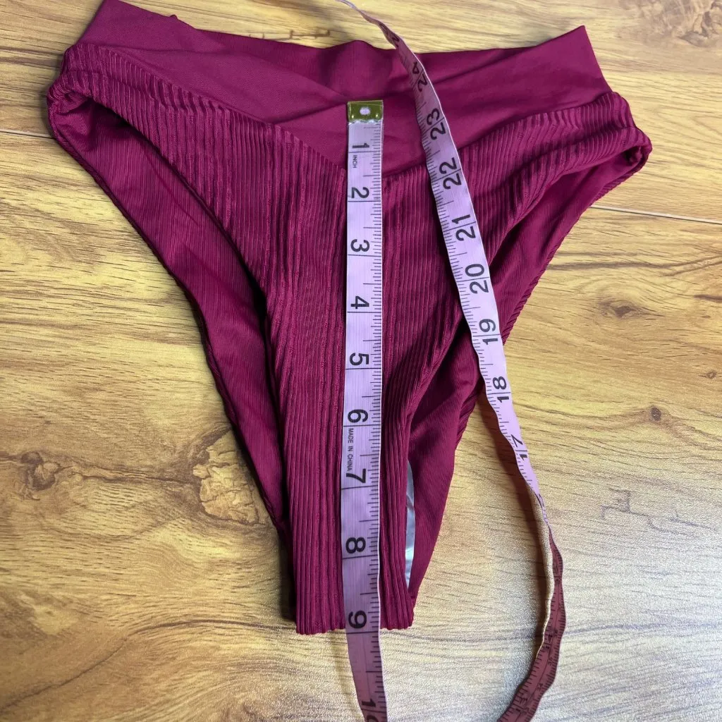 L*Space Pointelle Rib Court Bikini Swim Bottom Womens XS Cabernet‎ Burgandy NEW - Image 8