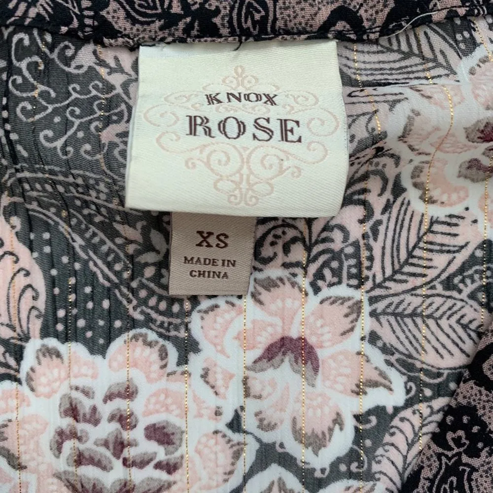 Knox Rose Dress Black Pink Floral Sheer Bell Sleeve Boho Dress Size XS - Image 2