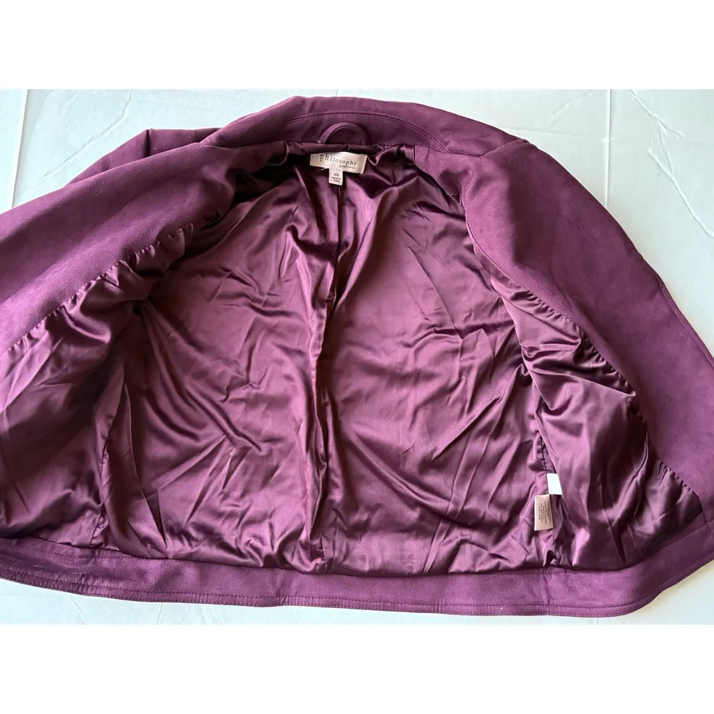 Philosophy Faux Suede Leather Moto Jacket Mulberry Purple Size XS Open Front - Image 4