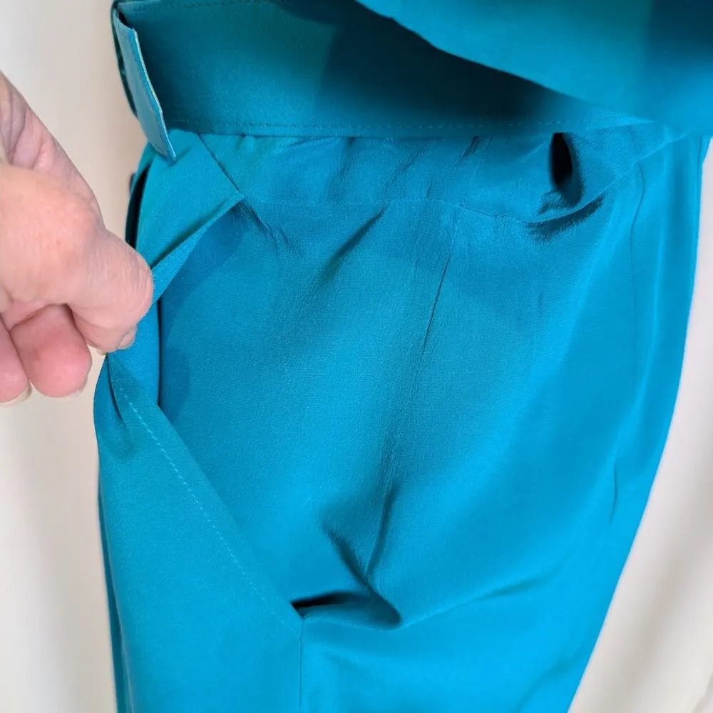 90s Vintage Liz Wear Silk Short Sleeve Shirt Dress Green - Image 9