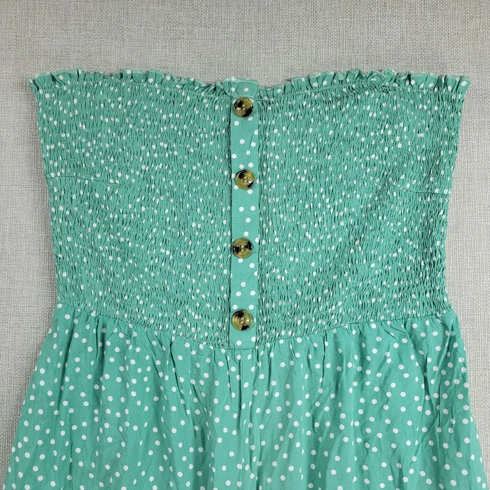Angashion Womens Jumpsuit Large Green Polka Ruffles Strapless Smocked Wide Leg - Image 12