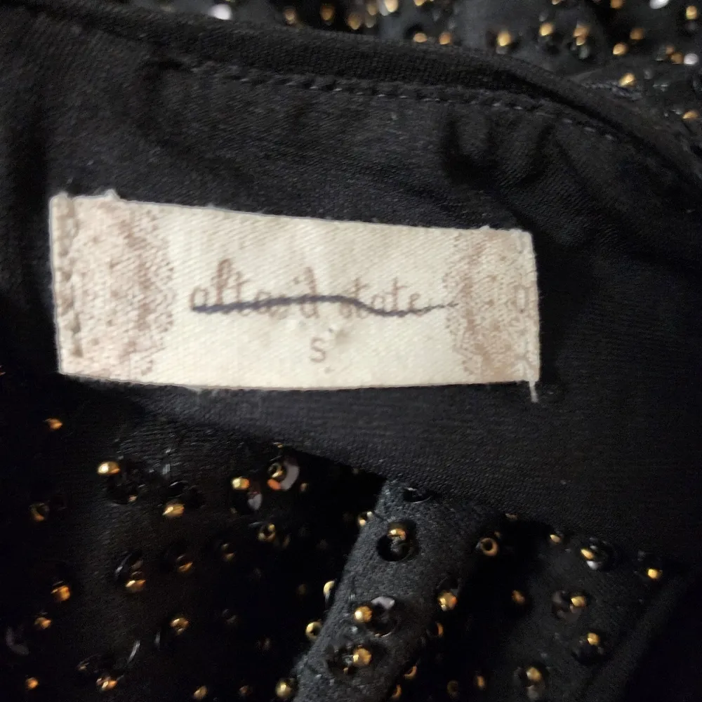 Altar'd State Kelvie black beaded sequin bell sleeve mini dress size small - Image 8