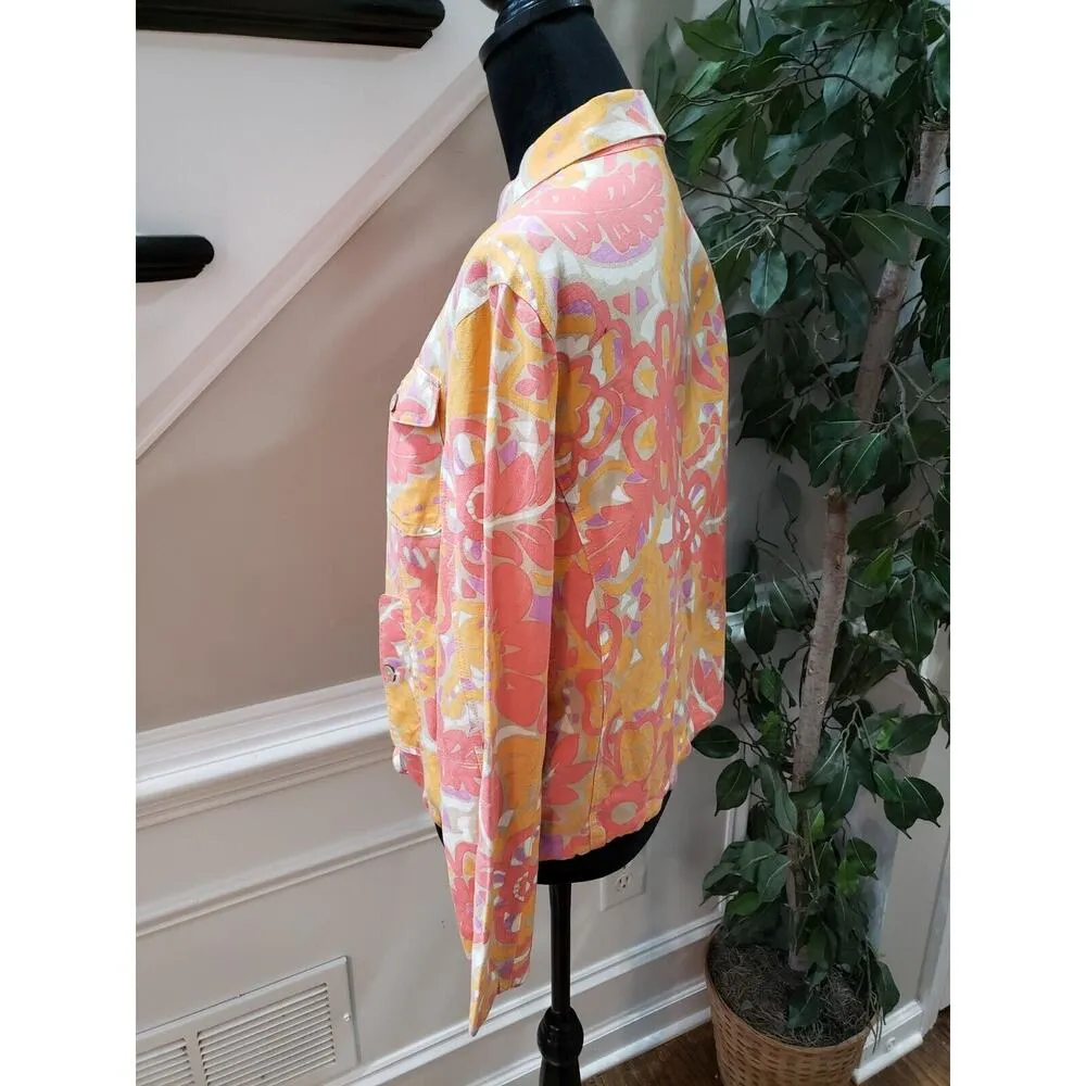 Ruby Rd. Women's Multicolor Floral Linen Long Sleeve Button Front Jacket Size 14 - Image 5