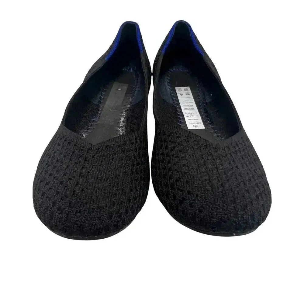 Rothy’s The Flat Knit Honeycomb Rounded Toe Flats shoes Black/Blue Halo Size W 7 - Image 4