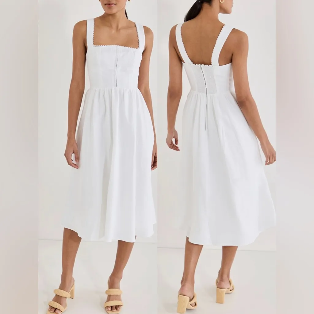 NWT Reformation Tagliatelle white Linen tank midi Dress sz 6 - Image 2
