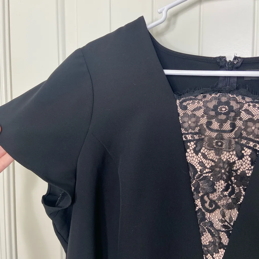 EUC Lane Bryant women's black nude lace design cap sleeve flare hem‎ blouse 14 - Image 2