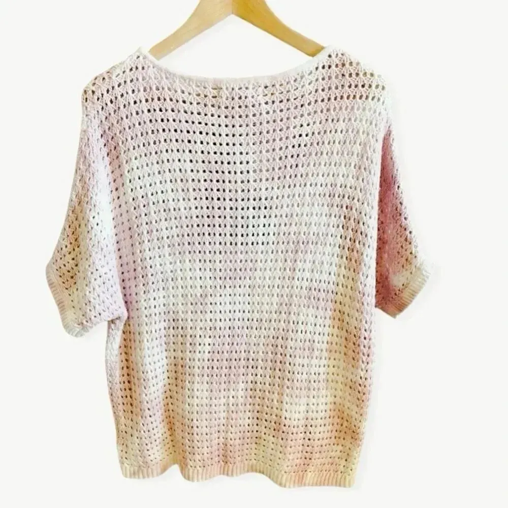 Marled Reunited Mesh Knitted Tie Dye Women’s Short Sleeves Sweater Sz M Purple Size M - Image 2