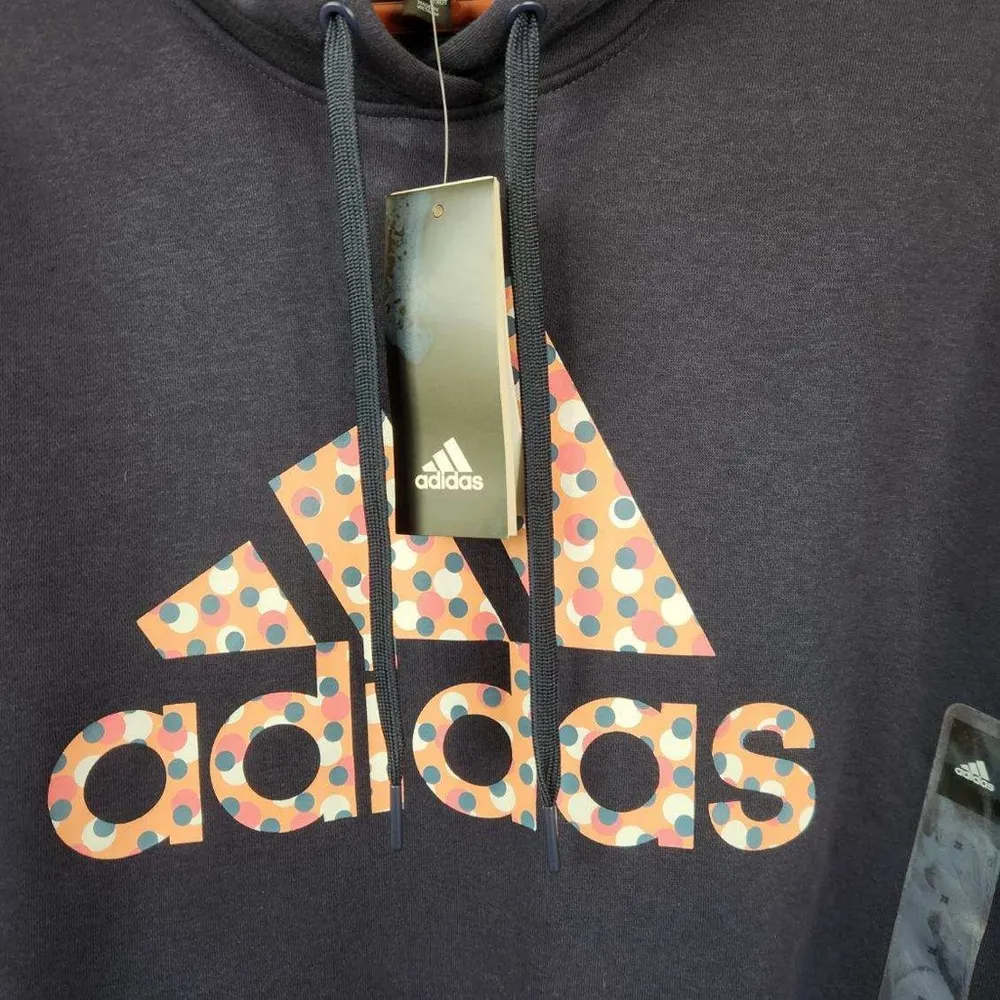 NEW Adidas Hoodie Womens Plus Size 2X Navy Blue Logo Dot Print Sweatshirt - Image 3