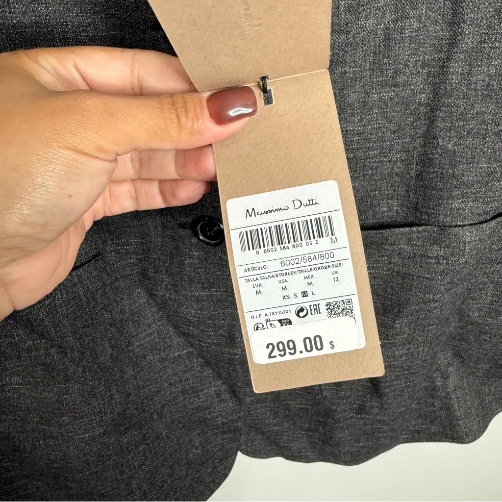 NWT Massimo‎ Dutti Long Blazer Melange Pockets Black Notch Lapel Collar Medium - Image 5