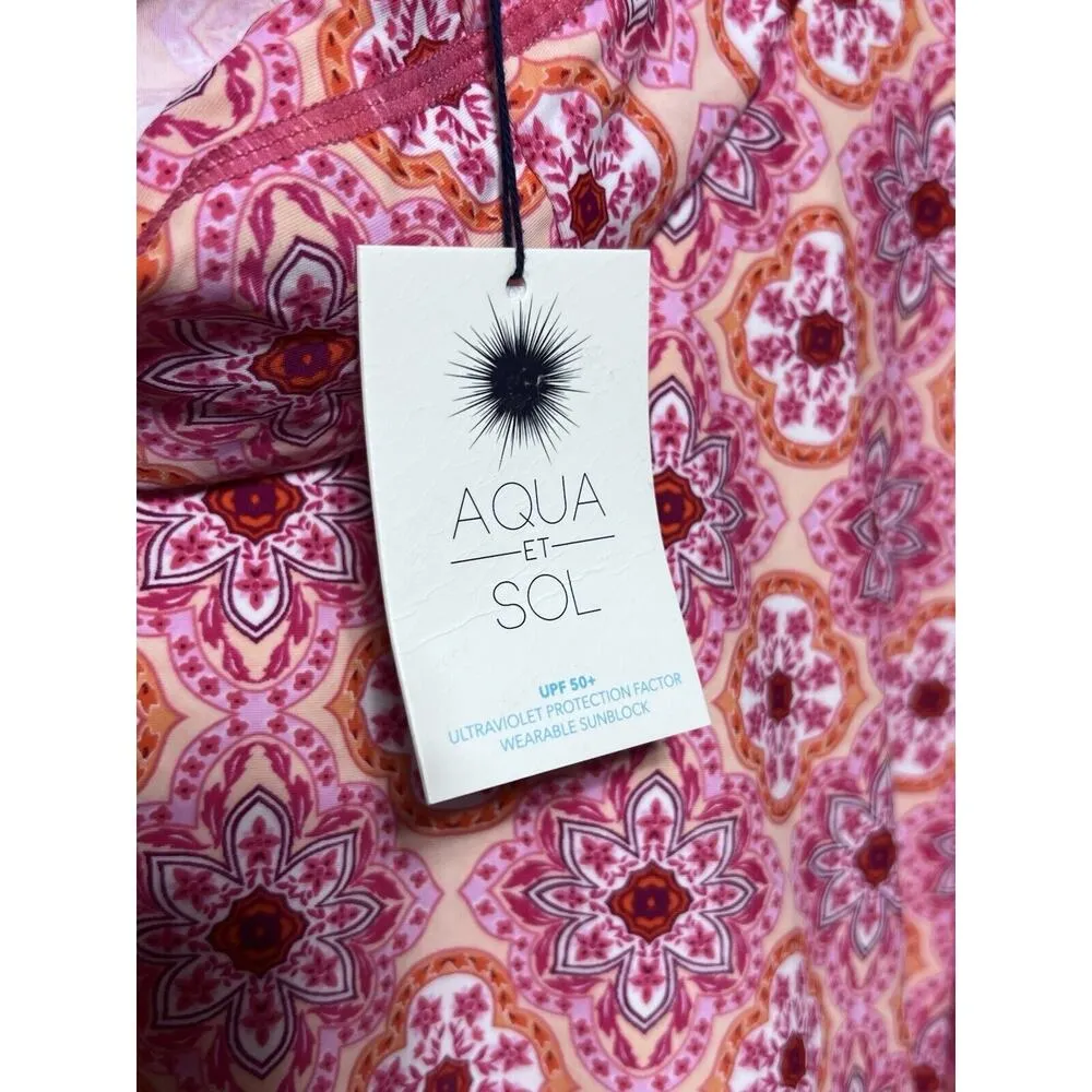 Aqua et Sol Resort Dress Hooded Swim Cover Up Pockets Pink Size Large UV Protect - Image 7
