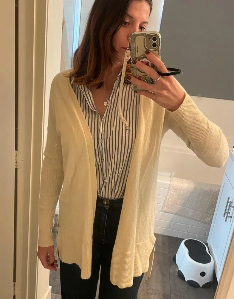 ATHLETA Wool Cashmere Open Sweater Wrap Coat Sz S Cream Bone - Image 4