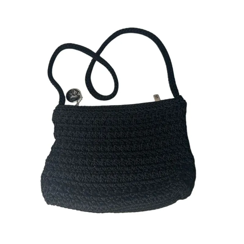 SAK Black Crochet Knit Shoulder Bag with Silver Charm‎ Casual Everyday Handbag - Image 3