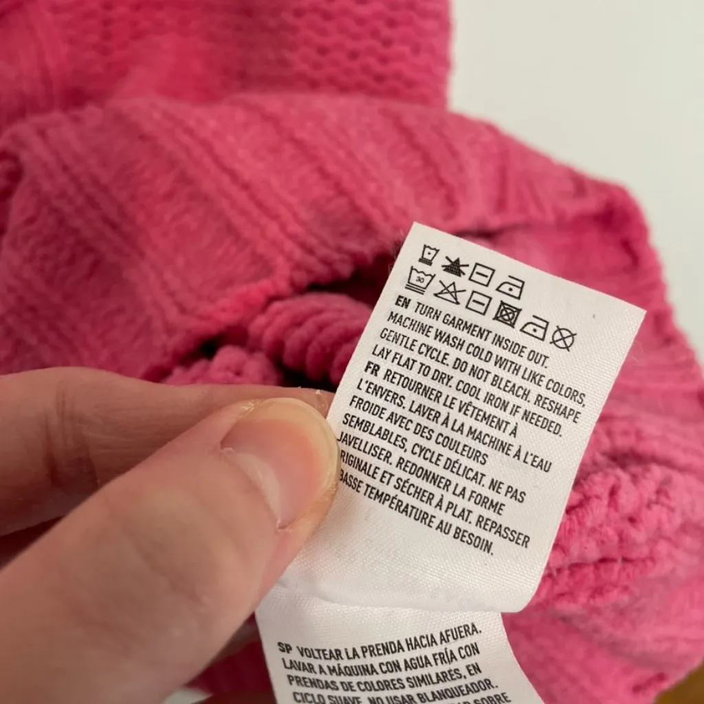 AMERICAN EAGLE AEO AE Chenille Cable Knit Sweater Bright Pink Barbie Oversized L - Image 11