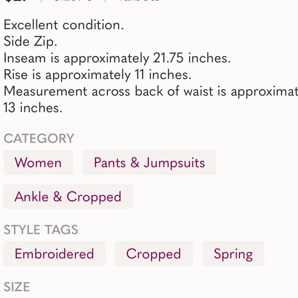 Talbots Cotton Blue Pants Capris Cropped Pineapple Embroidered Womens 6 - Image 10