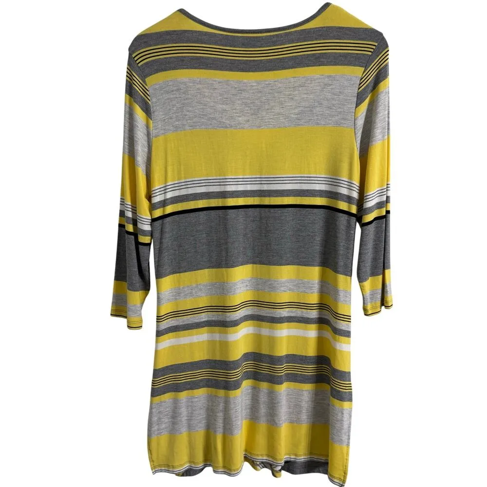 Chico’s Zenergy Yellow & Gray Striped Print Tunic Top Size 1 New - Image 6