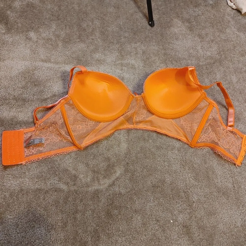 Daisy Fuentes Size 36C Bright Coral Pink Lace Bra Padded Wire Nylon - Image 2