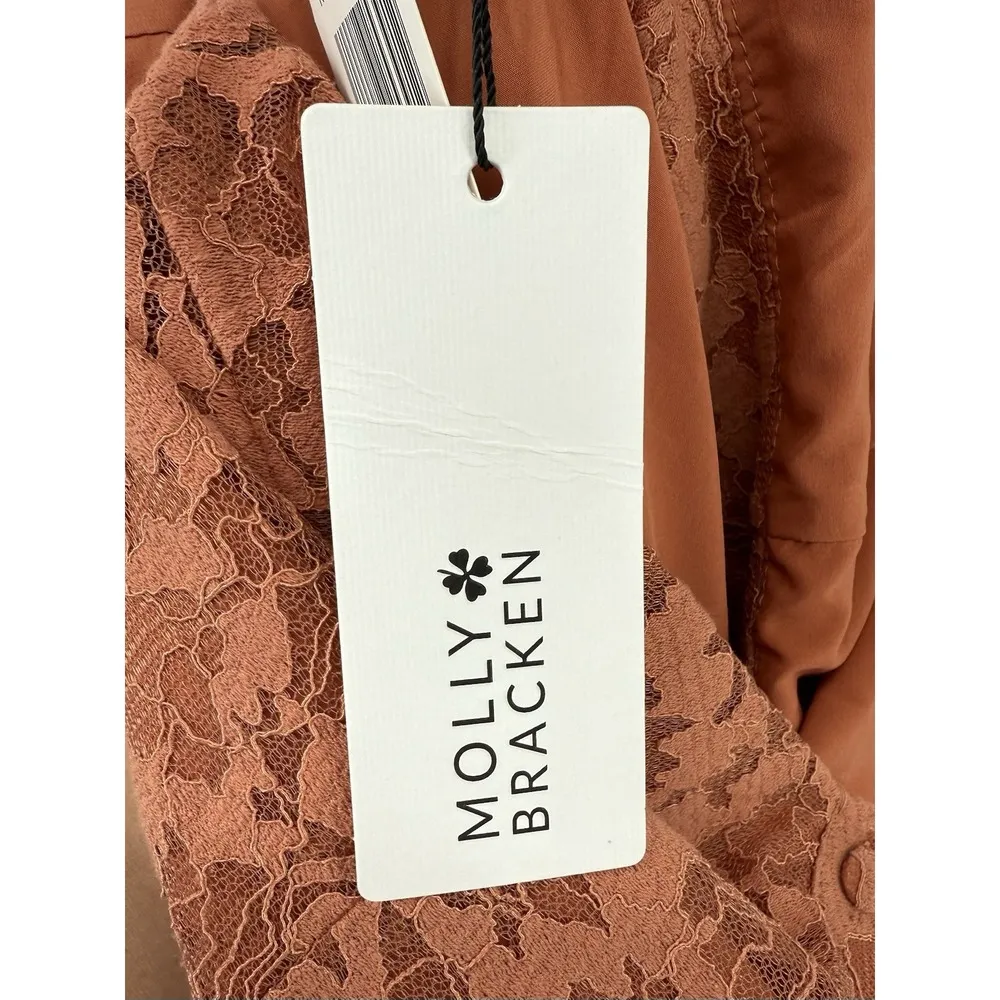 Molly Bracken Women's Large Orange Lace Button Down Sleveless Mini Dress Western - Image 14