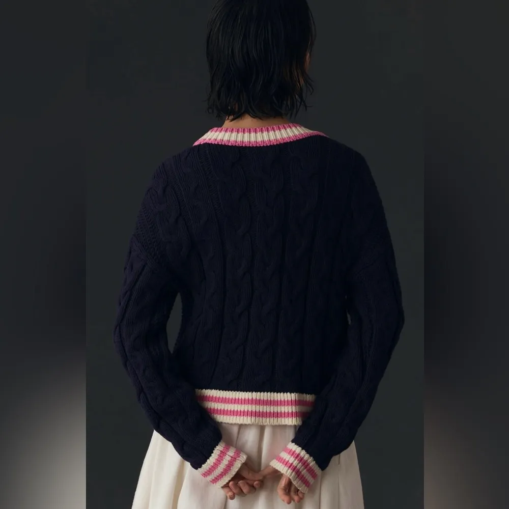 Maeve by Anthropologie Varsity Cable-Knit Cardigan Sweater - Image 2