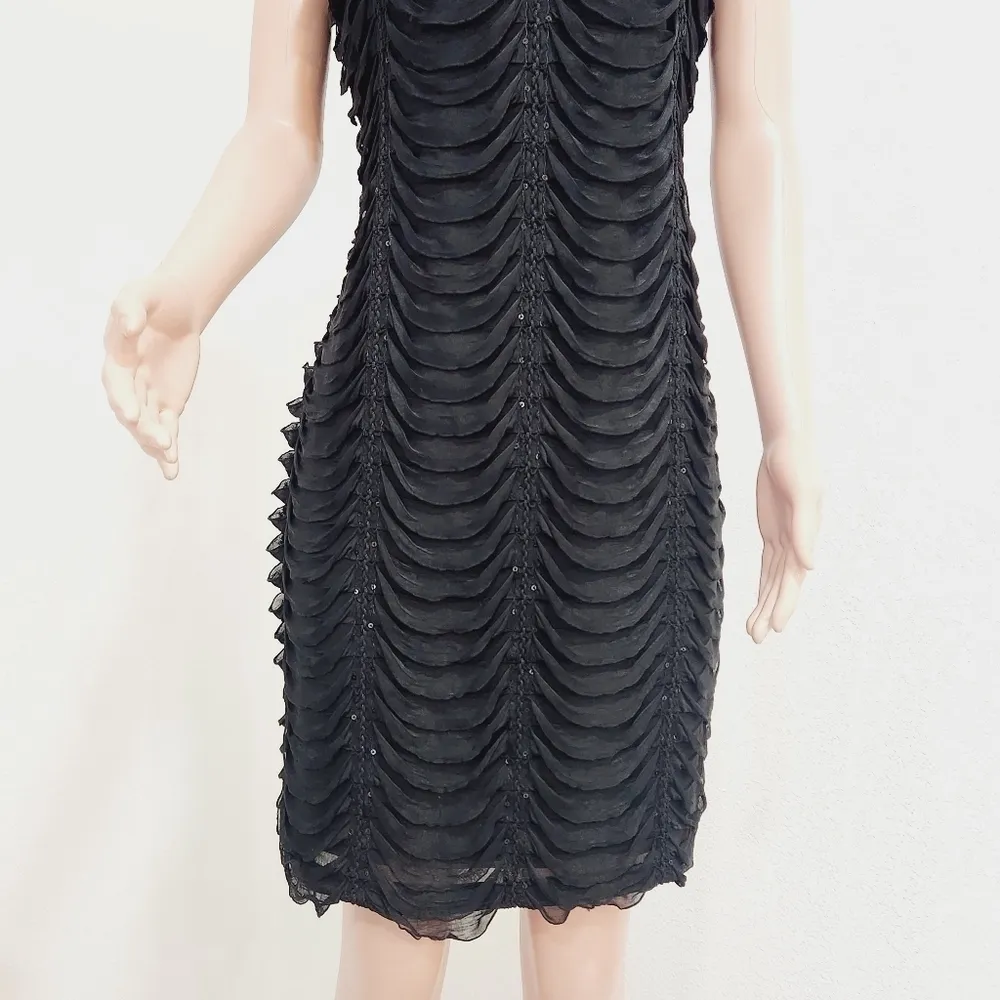 Nwt Little Black Dress with Sequins, Ruffles & Ruching Bodycon Size: 16 - Image 3