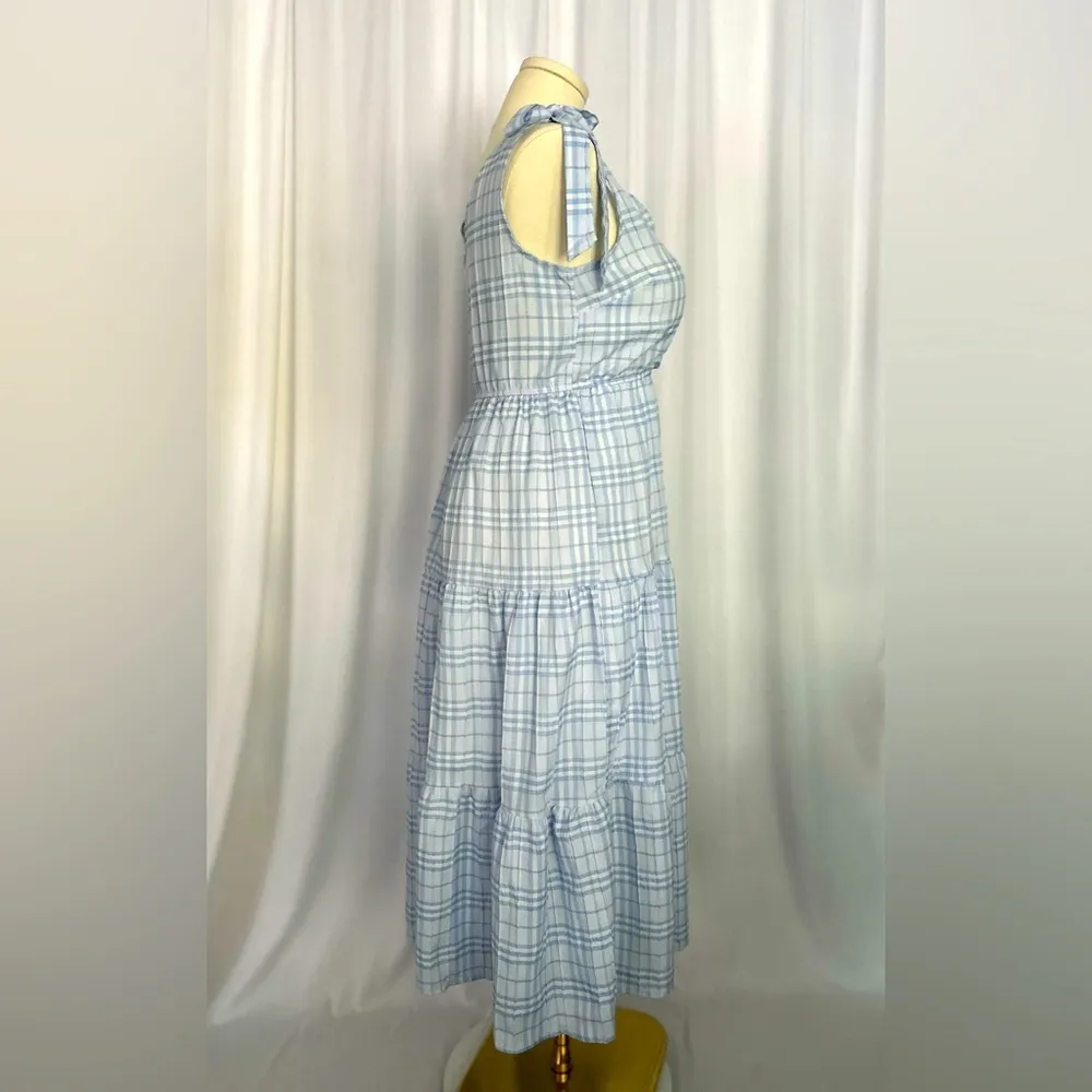August Sky Blue Plaid Sleeveless Dress (654) Size M - Image 4
