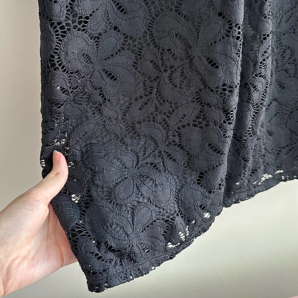 Black Floral Pattern Lace Mini Dress, Long Sleeve Dress, Size Small - Image 12