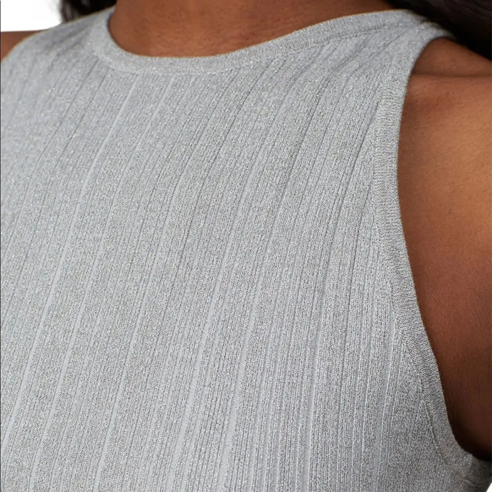 Derek Lam 10 Crosby Gray Silver Metallic Rheya Knit Crop Top - Image 3