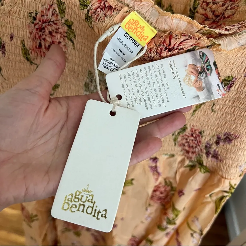 Agua Bendita Leandra blomma peach maxi dress sleeveless size L - Image 6