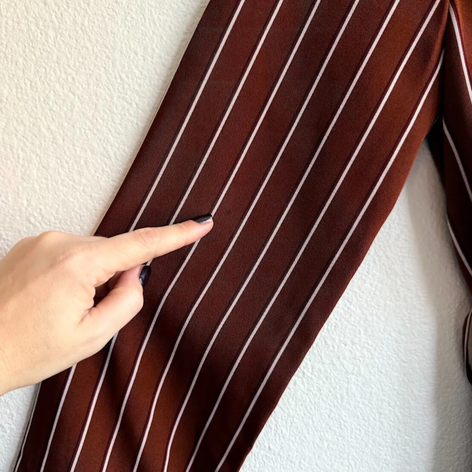 Privacy Please Cassidy Belted Midi Trench in Brown & Tan Stripe size Small - Image 9