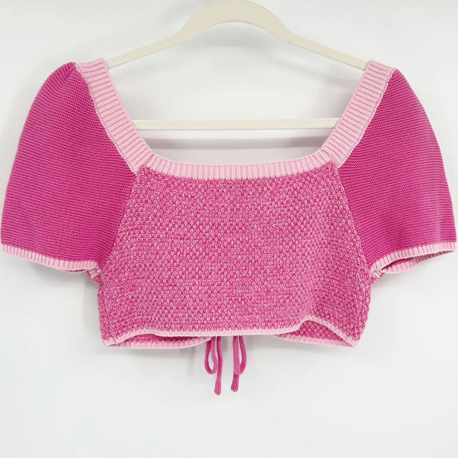 Cider Womens Modern Barbie Girly Feminine Knit Lace-Up Cropped Top Size M Pink - Image 5