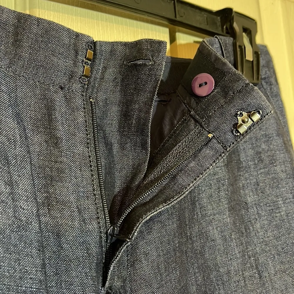 LaFayette 148 Blue Chambray Flat Front Wide Leg Pants Waist 30 Inseam 27 - Image 11