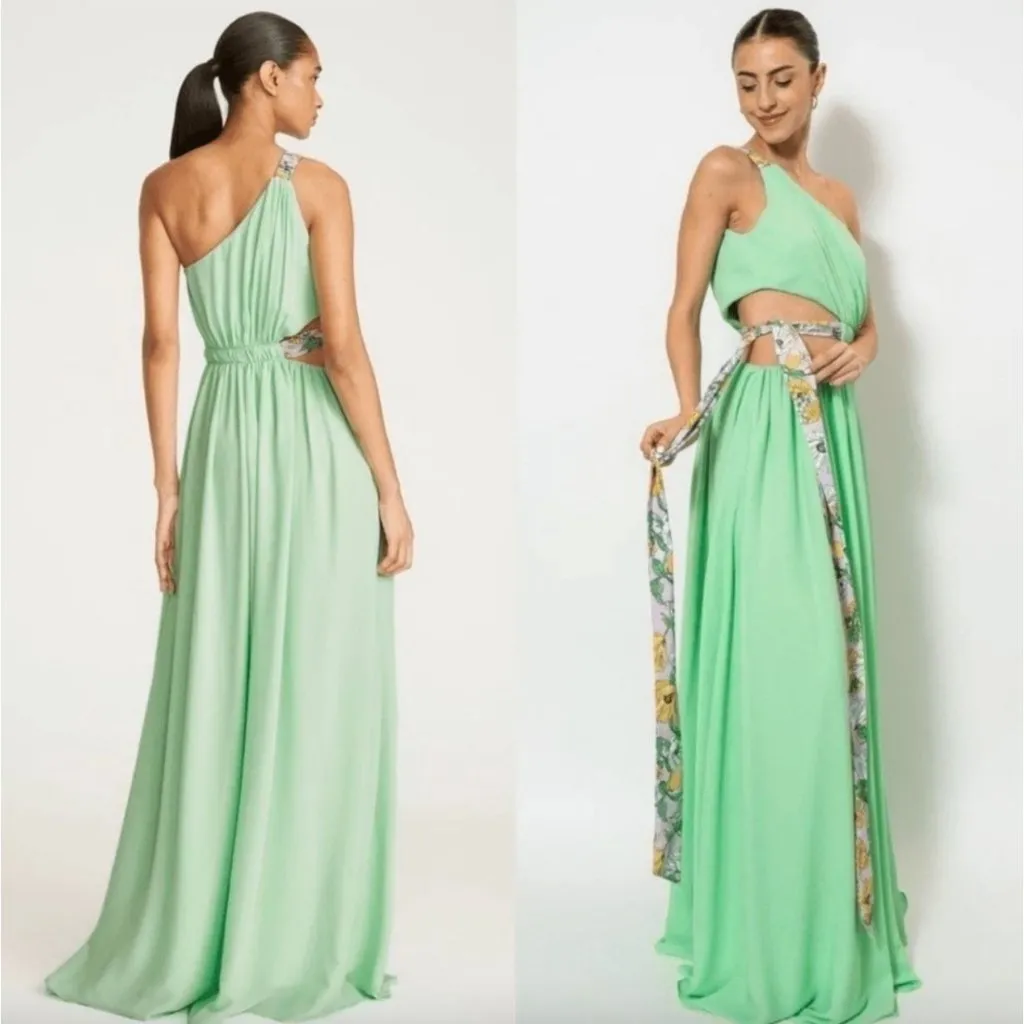 AMUR Zela One Shoulder Tie Waist Gown Fresh Mint Womens Size 2 Green - Image 3