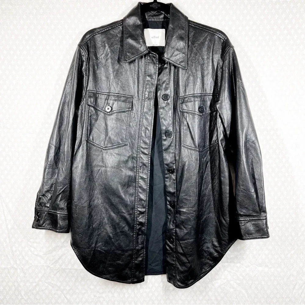 Aritzia Wilfred Black Faux Leather Button Up Jacket - Image 2