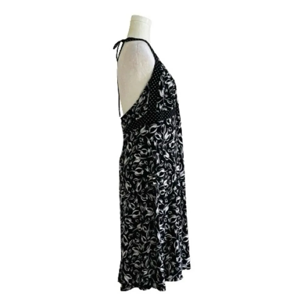 B. Moss Black White Floral Sleeveless Halter Tie Neck Casual Dress Size Large - Image 4