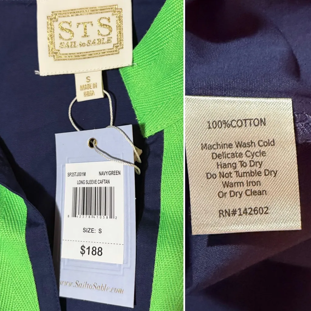 Sail to Sable Navy Green Nautical Cotton Signature Caftan Midi Dress S NWT - Image 9