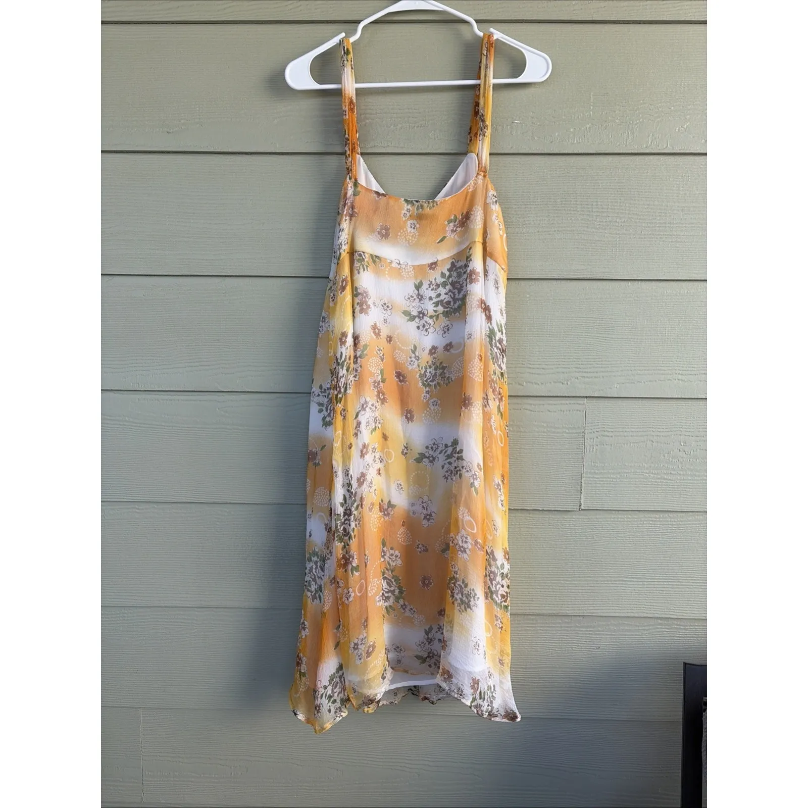 Kiko Bay Yellow 100% Silk Floral Flower Beaded Sleeveless Midi Dress Women Large - Image 8