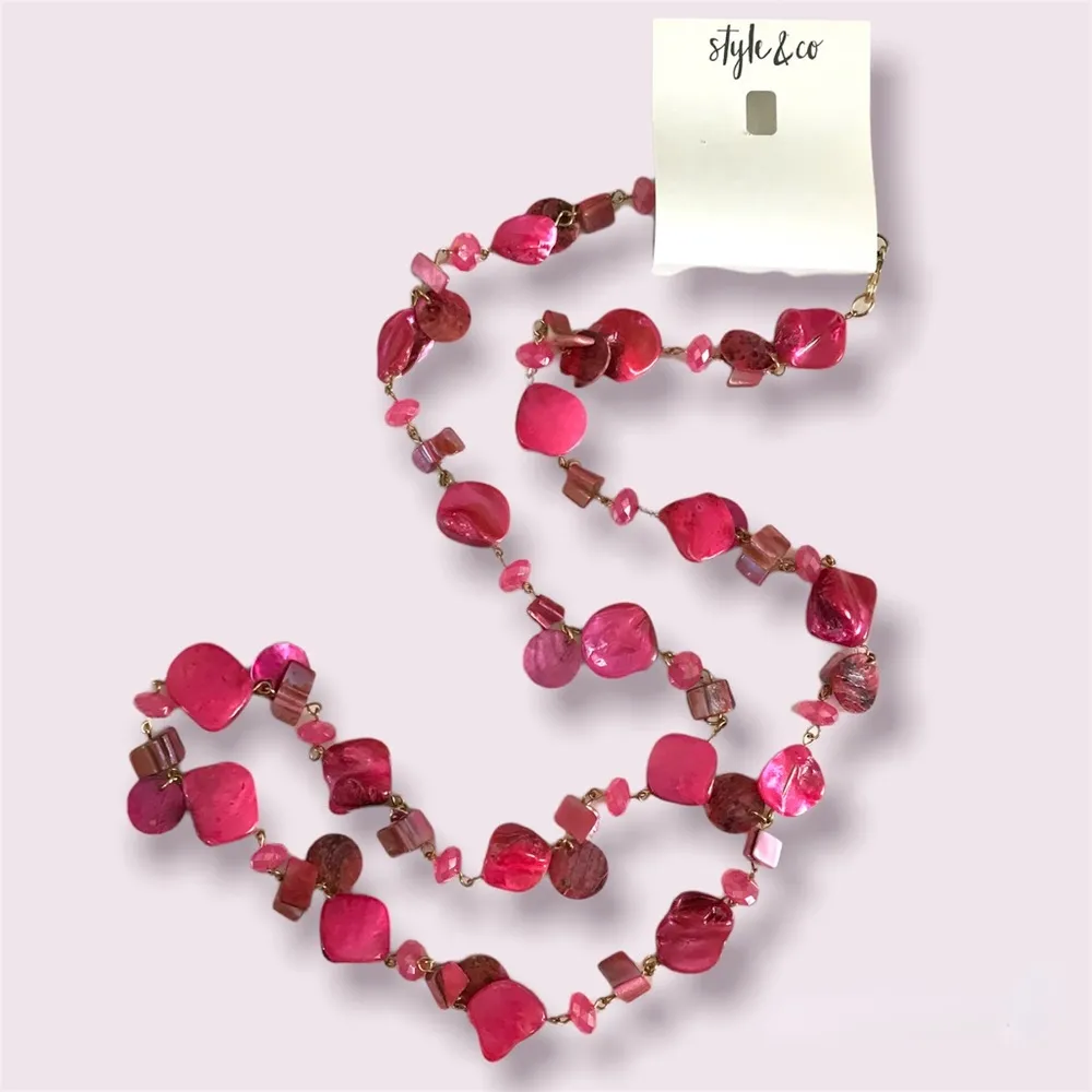 Style & Co. Shell Rope Long Gold-Tone Women's Necklace 42", Pink/Red Reg $29.50 - Image 6