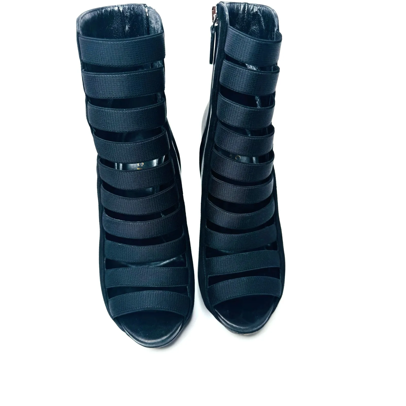 Gucci Black Caged Nappa Kid Scamosciato Elastic Olimpia Open Toe Booties 36.5 - Image 9