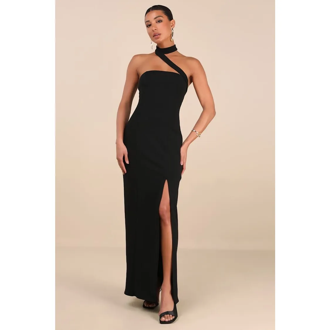 NWT Lulus Seraphina Black Asymmetrical Column Maxi Dress Dinner Gala Size S - Image 5