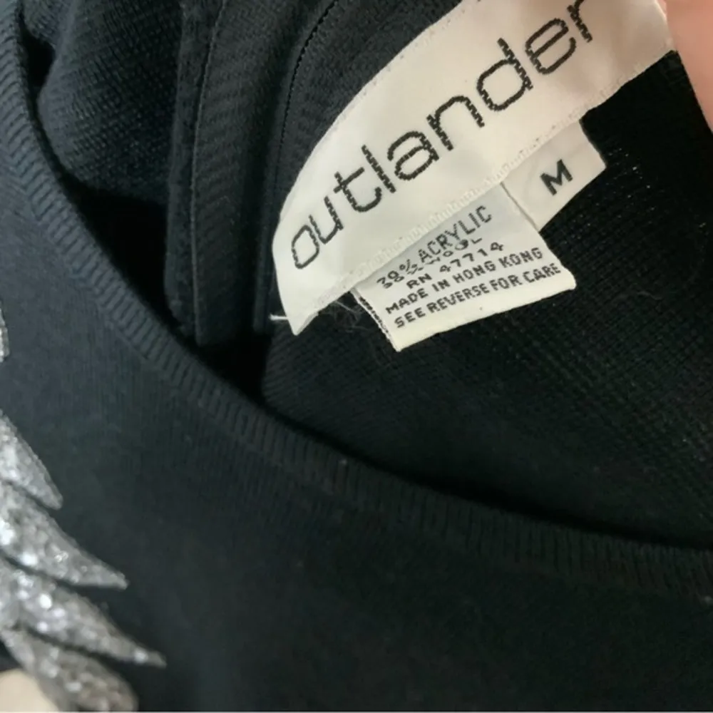 Vintage sequin dress leaf holiday tight knit sheath‎ Medium New Year’s Eve Black - Image 5