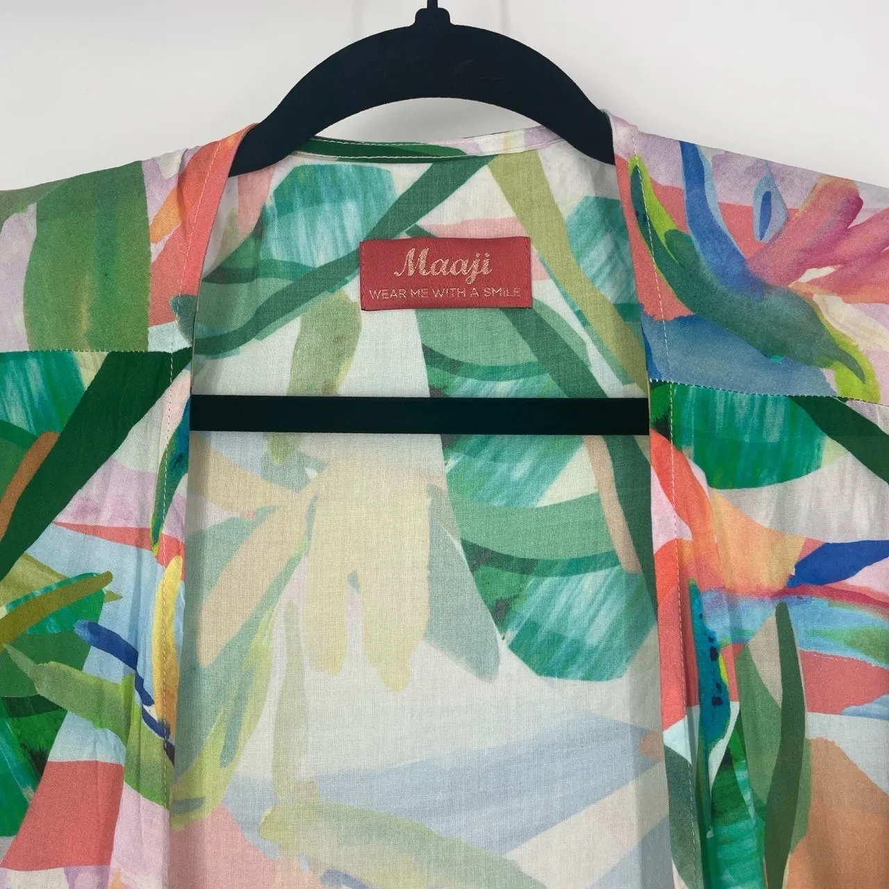 Maaji Women's Abstract Leaf Pattern Swim Cover Up Kimono Maxi Dress Size Small - Image 5